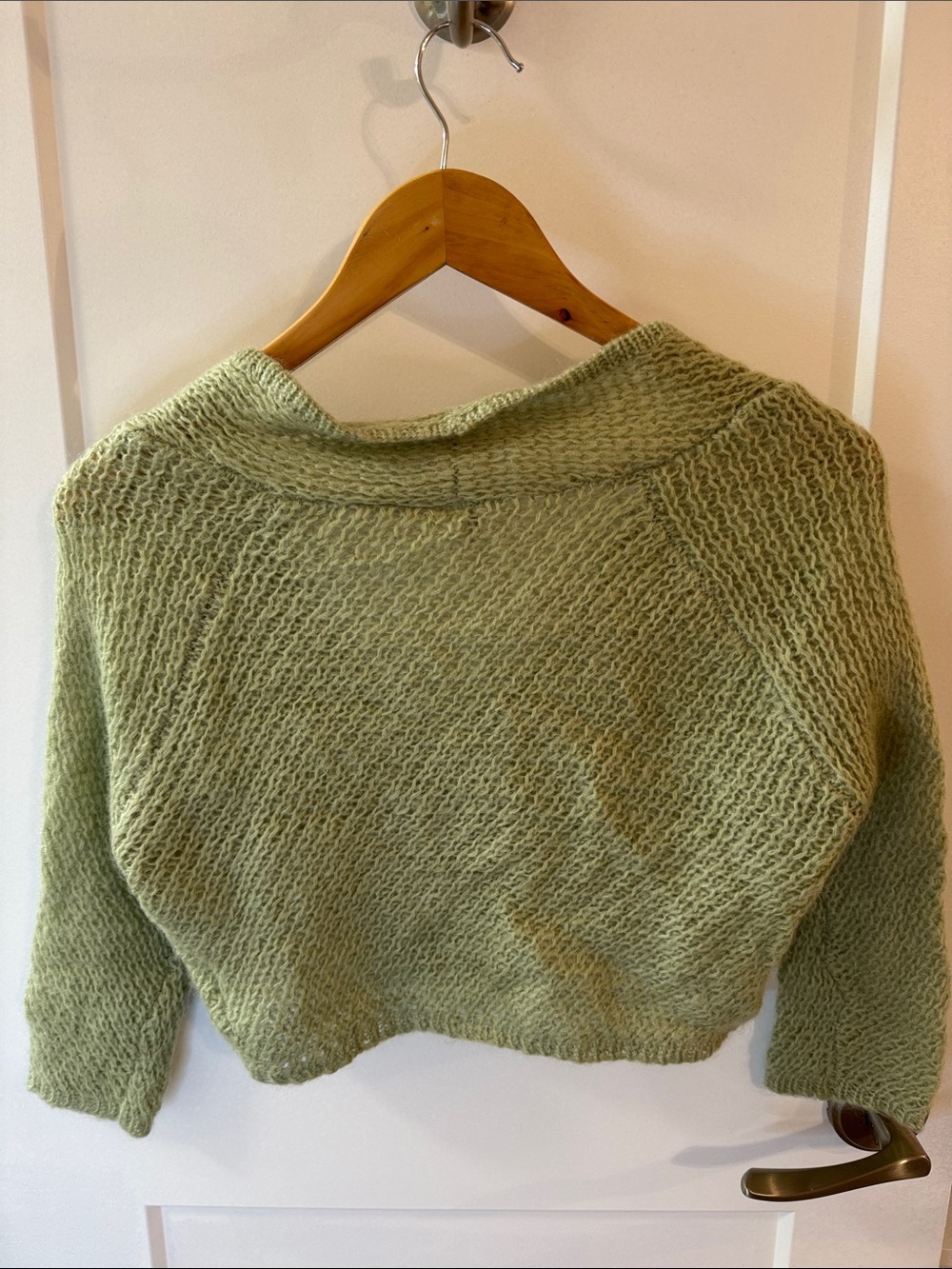 Free People Mohair Blend Cropped Cardigan Sage Green Button Front M - Picture 6 of 8